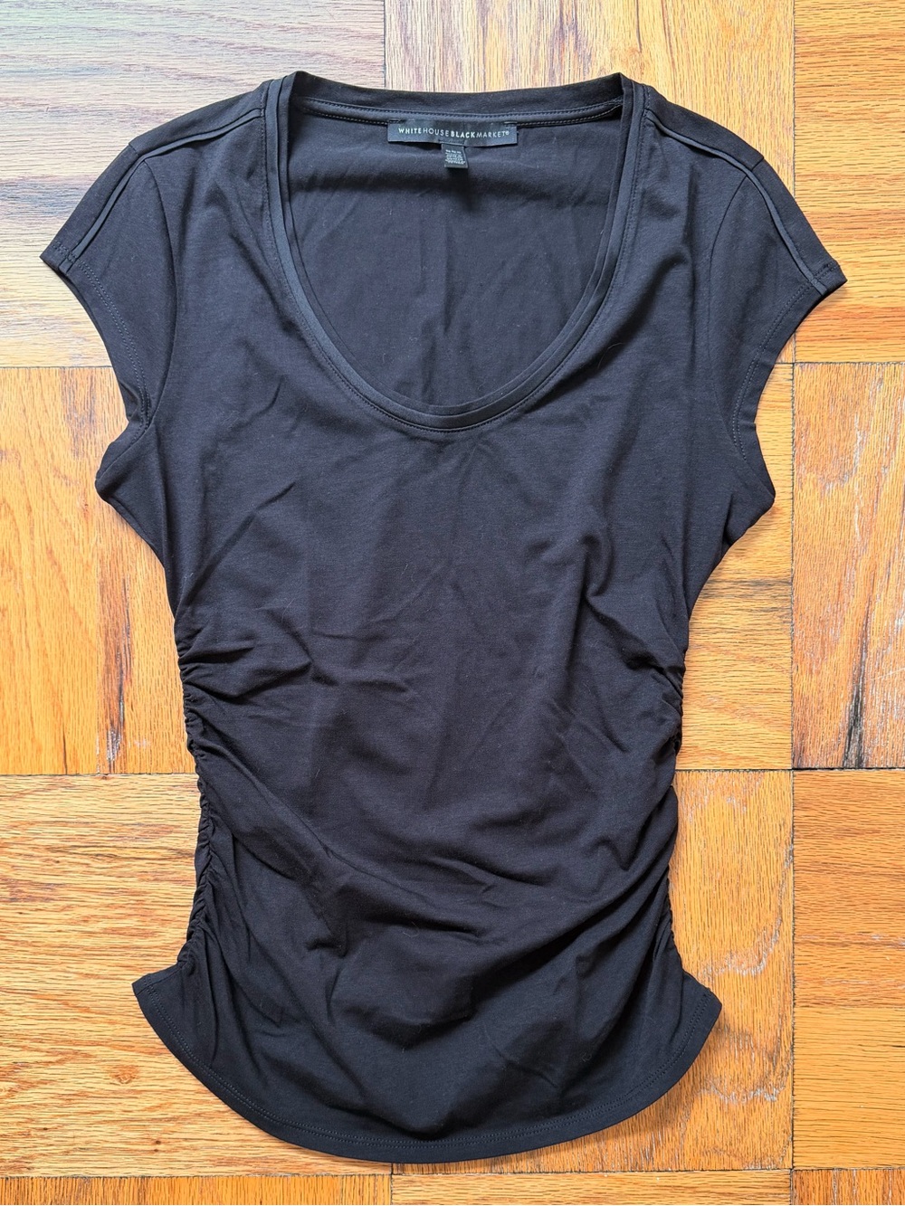 White House Black Market Black Cap-Sleeve Ruched Tank